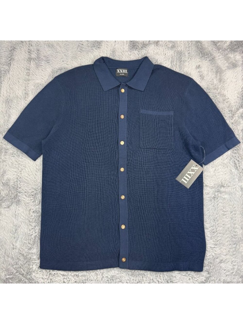 Culture Kings XXIII Button-Up Shirt Men 3XL Blue Acrylic Knit Rib Collar Travel
